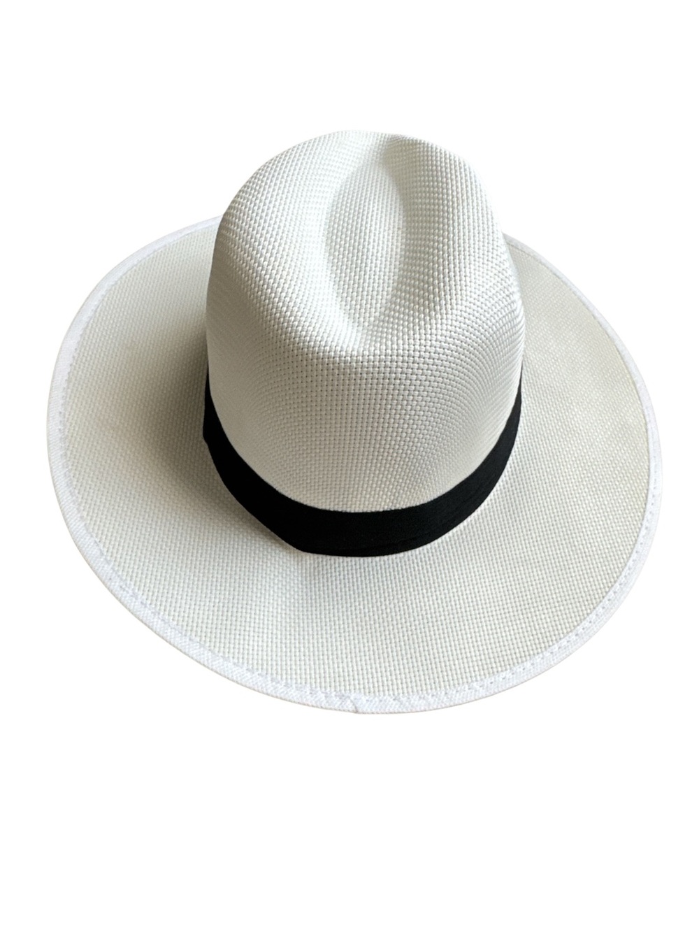 Men's White Straw Fedora with Black Band